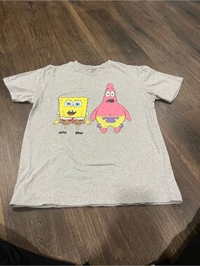 Men's Gray SpongeBob & Patrick Short Sleeve Graphic Tee